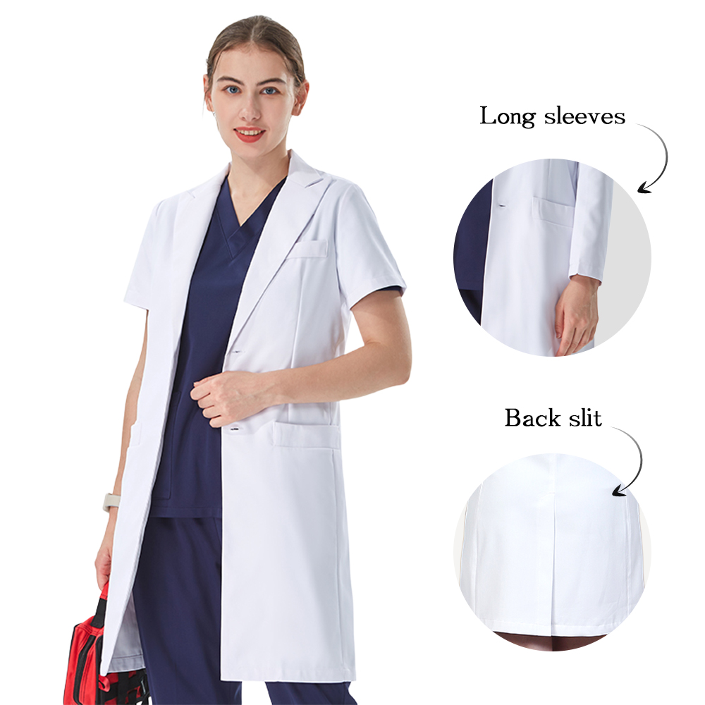 Medical Lab Work - Jaleco Branco Feminino com Gola Lapela,
